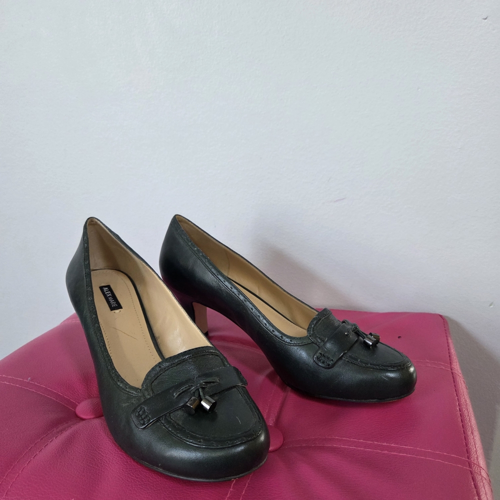 Dark Green Leather Loafers heels by ALEX MARIE